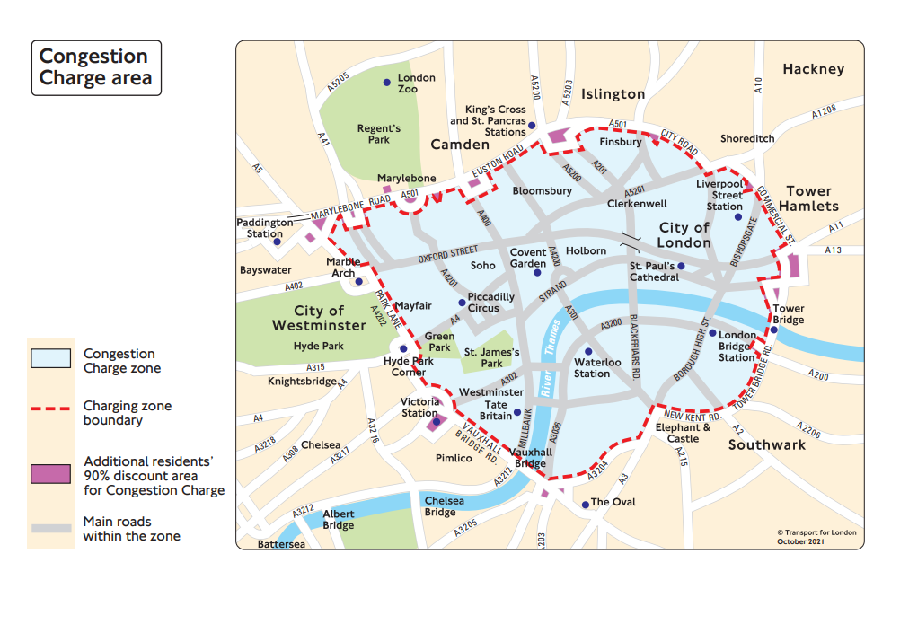 Congestion Charge area map London Congestion Charge area map